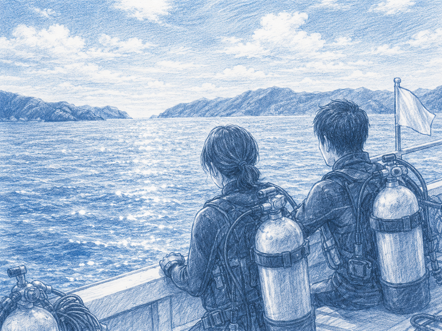 海況を見ながらポイントを考えるボート上の風景